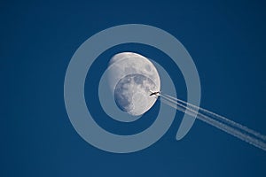 SAS Airbus 340-300 transits the moon.