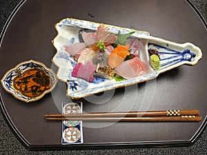 Sashimi different raw sea food Hakone Japan