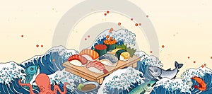 Sashimi on giant wave tides