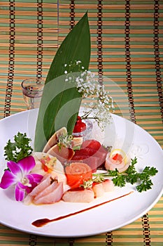 Sashimi including fresh Salmon, tuna, whitetail