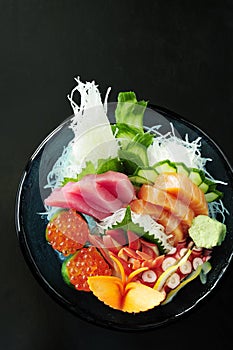 Sashimi set arranged on bowl