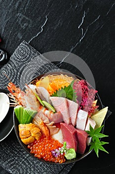 Sashimi set arranged on bowl