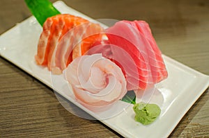 Sashimi set of fresh salmon and tuna raw fish