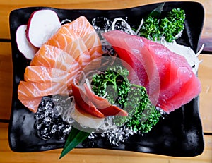 Sashimi set, Japanese food raw sliced fish, shellfish or crustaceans