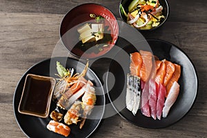 Sashimi and sushi on dish