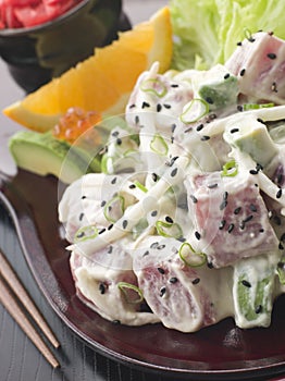 Sashimi Tuna and Wasabi Salad With Avocado and Red