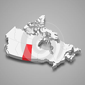 Saskatchewan region location within Canada 3d map photo