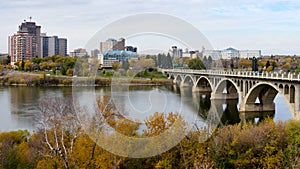 Saskatoon cityscape with the University Bridge photo