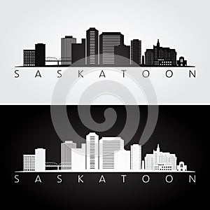 Saskatoon skyline and landmarks silhouette