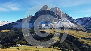 Sass de Putia, Passo delle Erbe plateau, Alta Badia, Sud Tirol, Italy. Aerial of Sass de Putia in the Italian Dolomites, Italy.