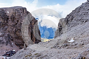 The Sass Pordoi is a relief of the Dolomites, in the Sella group, Italy