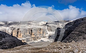 The Sass Pordoi is a relief of the Dolomites, in the Sella group, Italy