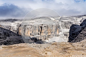 The Sass Pordoi is a relief of the Dolomites, in the Sella group, Italy