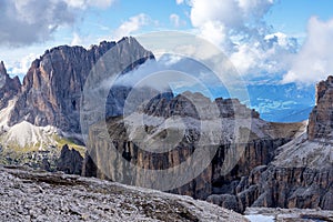 The Sass Pordoi is a relief of the Dolomites, in the Sella group, Italy