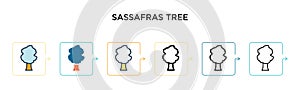 Sassafras tree vector icon in 6 different modern styles. Black, two colored sassafras tree icons designed in filled, outline, line