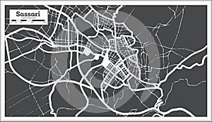 Sassari Italy City Map in Black and White Color in Retro Style. Outline Map photo