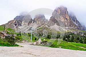 Sassolungo or Langkofel Peak in the Dolomites Mountain at Sella Pass