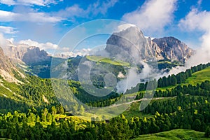 Sassolungo Massif and Gardena Valley, Dolomite Alps, Italy