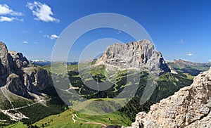 Sassolungo mount and Gardena pass