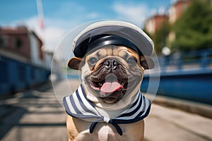 Sassy Dog With A Playful Sailors Outfit And Sailor Hat