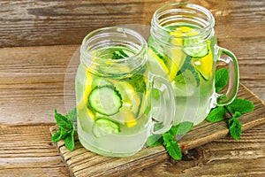 Sassy water. Fresh cool water with cucumber, lemon, ginger and mint. Detox and weight loss.