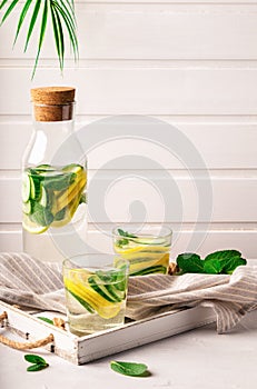Sassy water infused with lemon, cucumber and mint