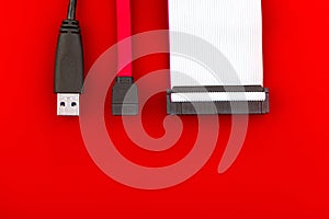 Sata cable, usb and ide cables photo