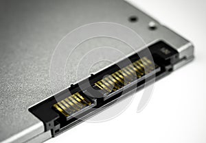 SATA connection of SSD solid state drive Drive closed up shot