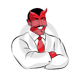 Diabol šéf. diabol podnikateľ v biely oblek. démon roh 