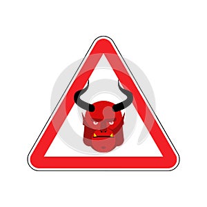 Satan Warning sign red. Demon Hazard attention symbol. Danger road sign triangle devil