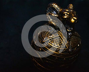 Satanic brass metal goat head with pentagram incense holder