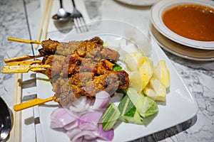 Satay meat with vegatable and sauce