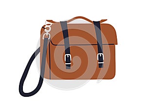 Satchel bag design. Stylish business solid handbag with strap in retro style. Fashion elegant women leather briefcase of