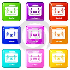 Satchel bag icons set 9 color collection