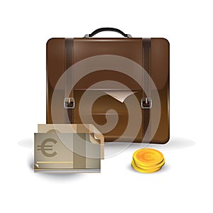Satchel with currency. Vector illustration decorative design