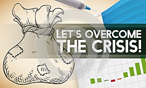 Satchel, Half-mask, Syringe and Chart promoting Economic Recovery, Vector Illustration