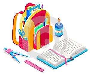 Satchel with Textbook, Book and Ruler, Glue Bottle