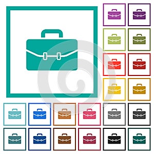 Satchel with two buckles flat color icons with quadrant frames