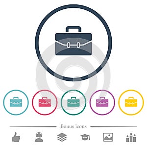 Satchel with two buckles flat color icons in round outlines