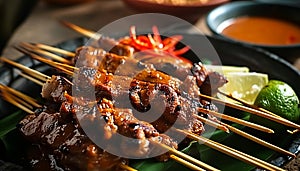 Sate Kere. Popular street food in Solo Surakarta, Central Java. Topped with peanut sauce photo