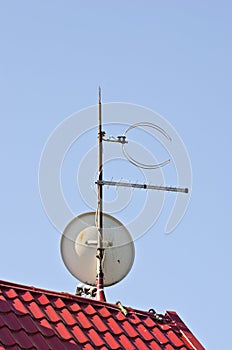 Satelite dish antenna on new tiled roof