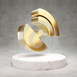 Satelite Dish icon. Shiny golden Satelite Dish symbol on white marble podium