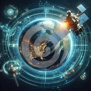 satelite satelites earth communications plante outer space - ai generated photo
