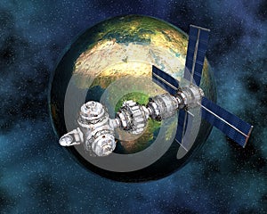 Satelite sputnik orbiting earth