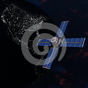 Satelite sputnik orbiting earth in space photo