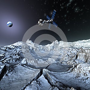 Satelite sputnik orbiting earth in space