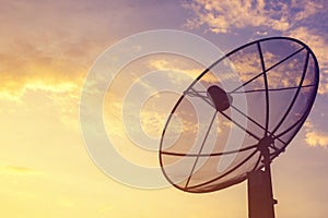 Satellite antenna against with sunset background