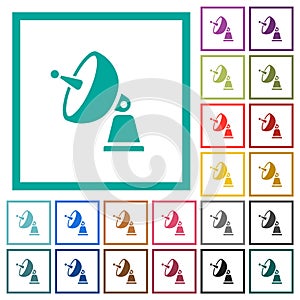 Satellite antenna flat color icons with quadrant frames