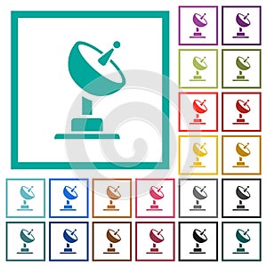 Satellite antenna flat color icons with quadrant frames