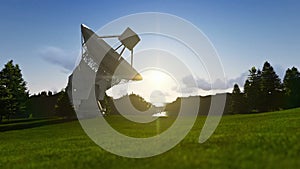 Satellite Antenna on Green Meadow, timelapse sunrise to afternoon